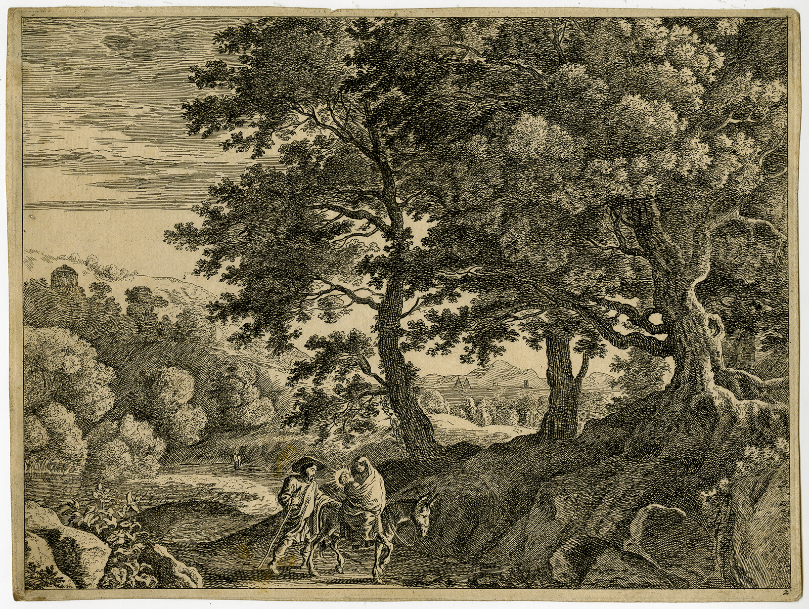 , Antique Print-RELIGION-FLIGHT INTO EGYPT-HOLY FAMILY-Swanevelt-ca. 1700, Pictura Antique Prints