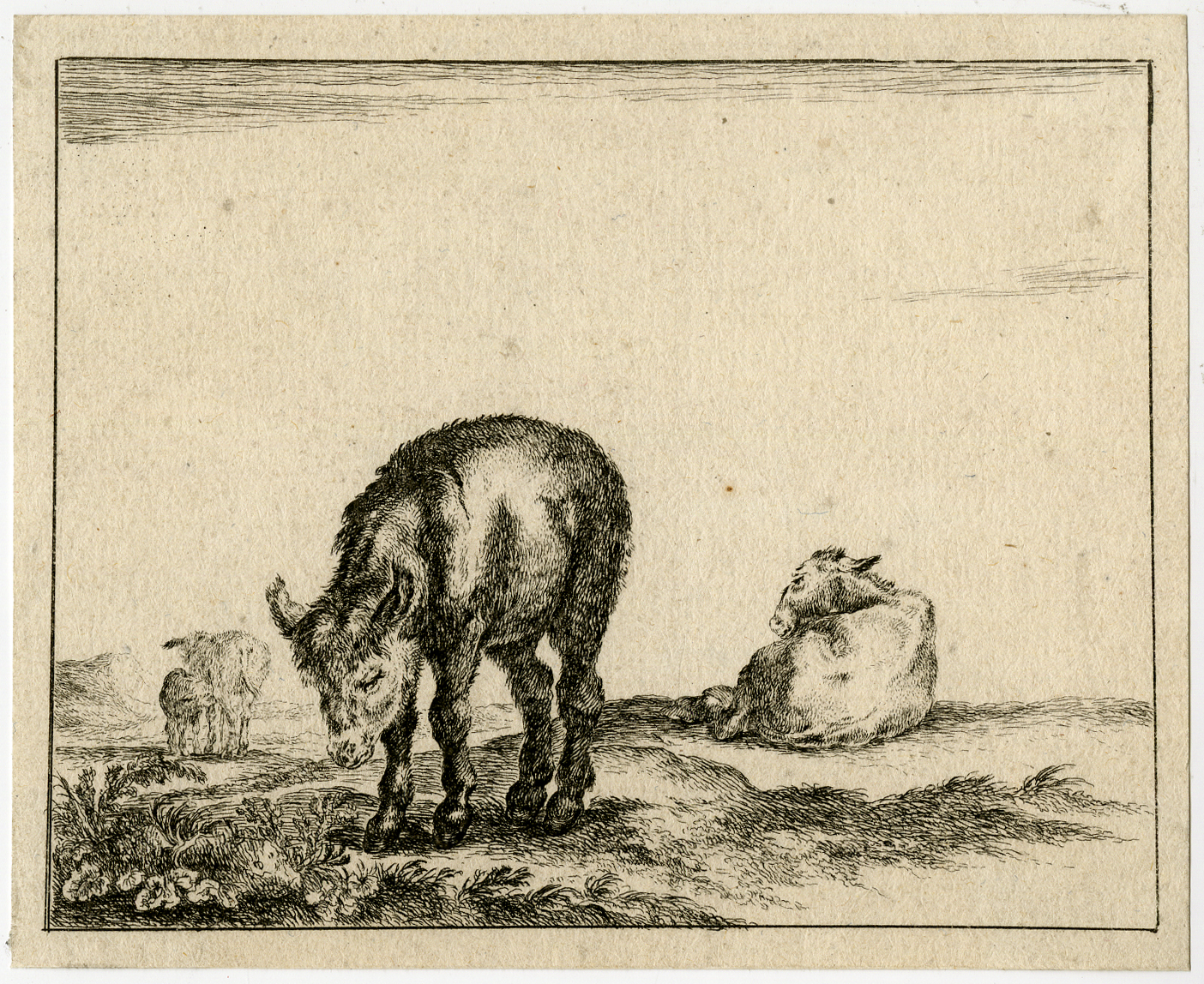 , Antique Print-LANDSCAPE-ANIMAL-DONKEY-Della Bella-ca. 1660, Pictura Antique Prints