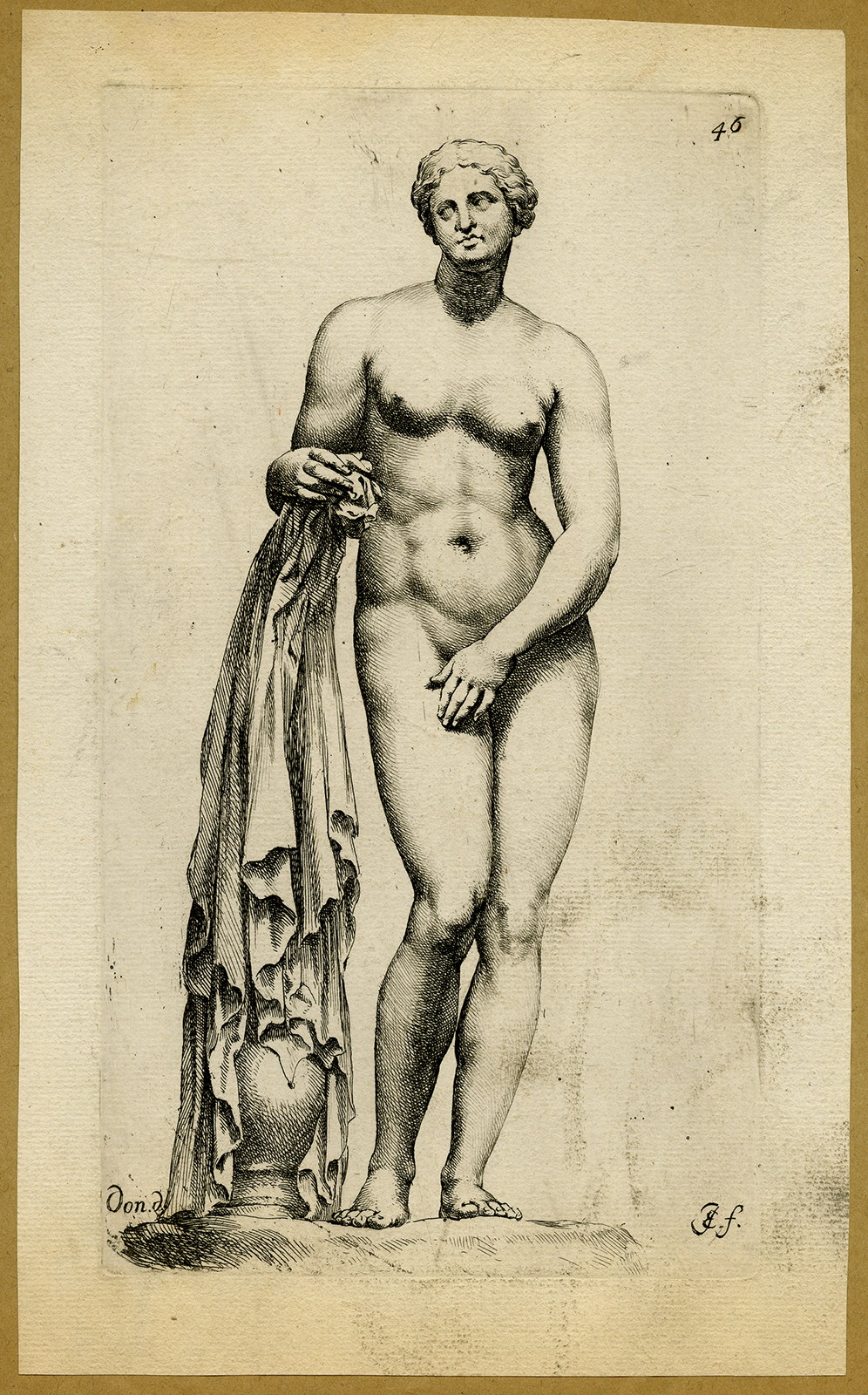 , Antique Print-VENUS PUDICA-APHRODITE OF KNIDOS-STATUE-Donker-Bisschop-1669, Pictura Antique Prints