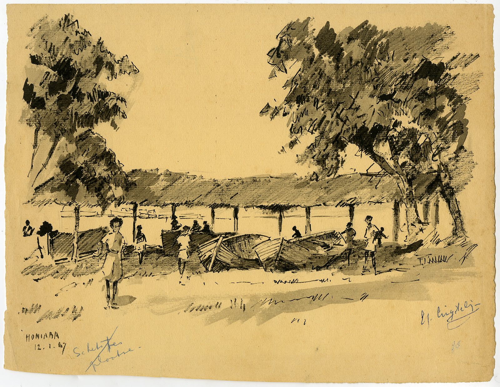 , Antique Drawing-HONARIA-SOLOMON ISLANDS-GUADALCANAL-Ligtelijn-1967, Pictura Antique Prints