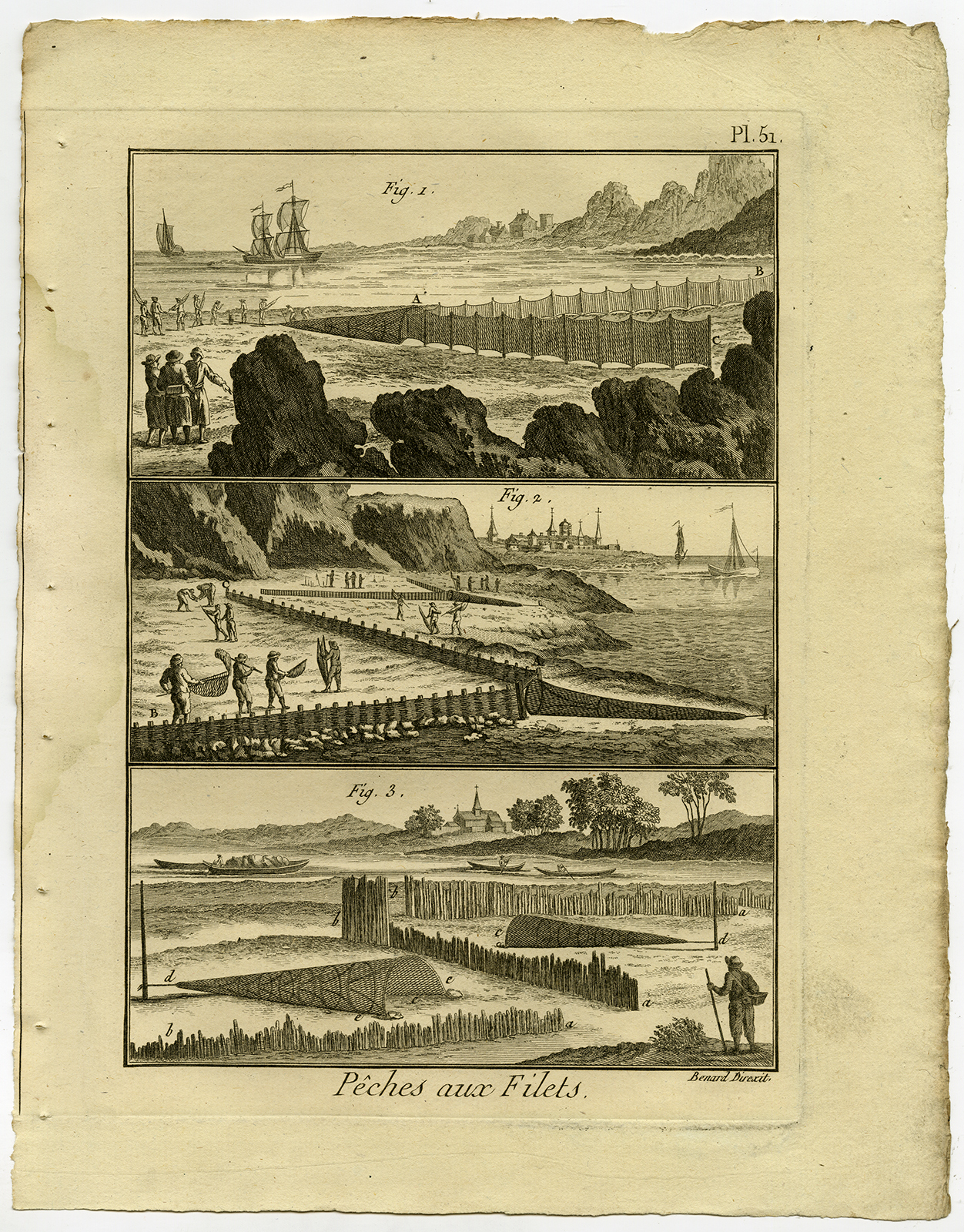 , Antique Fishing Print-VERVEUX-FYKE NET-Pl. 51-Panckoucke-1793, Pictura Antique Prints
