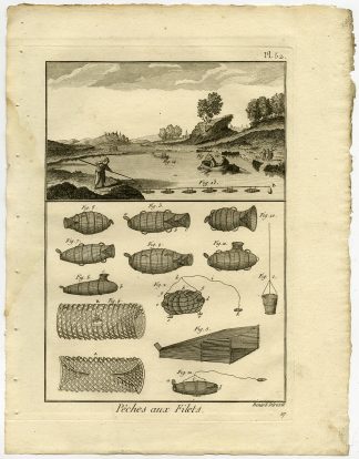 Antique Fishing Print-NASSE-FISH TRAP-Pl. 52-Panckoucke-1793
