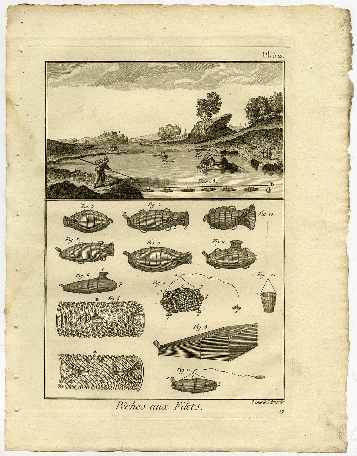 , Antique Fishing Print-NASSE-FISH TRAP-Pl. 52-Panckoucke-1793, Pictura Antique Prints