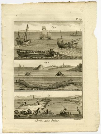 Antique Fishing Print-RAY-COAST-BOAT-NETS-Pl. 69-Panckoucke-1793