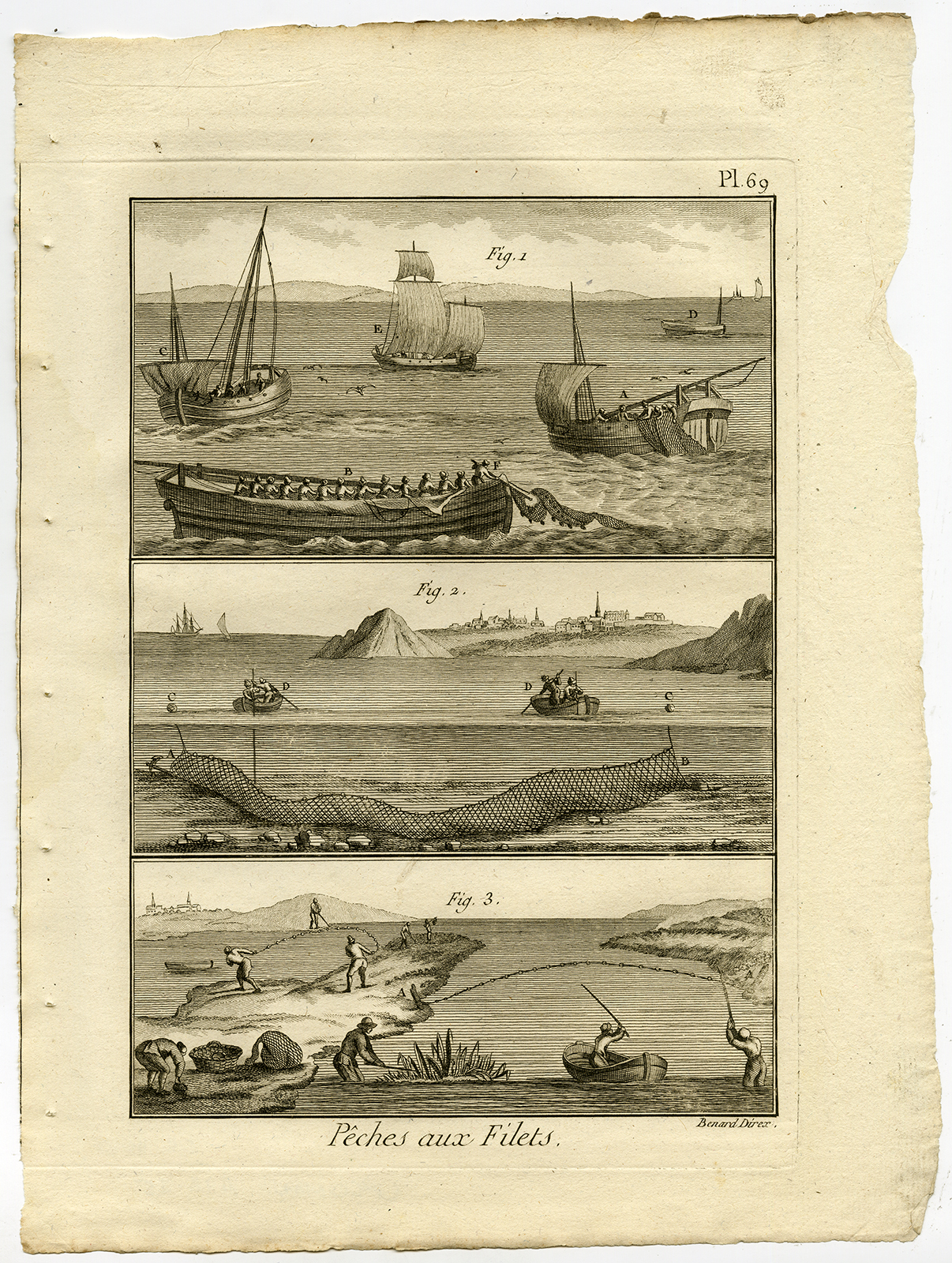 , Antique Fishing Print-RAY-COAST-BOAT-NETS-Pl. 69-Panckoucke-1793, Pictura Antique Prints