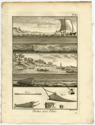 Antique Fishing Print-CHAUSSE-TRAWL-Pl. 82-Panckoucke-1793