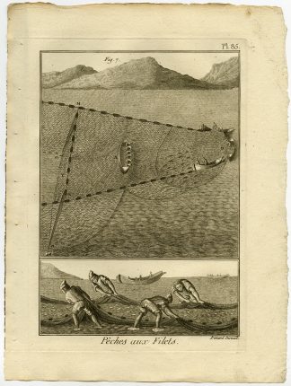 Antique Fishing Print-TRAP-TUNA-Pl. 85-Panckoucke-1793