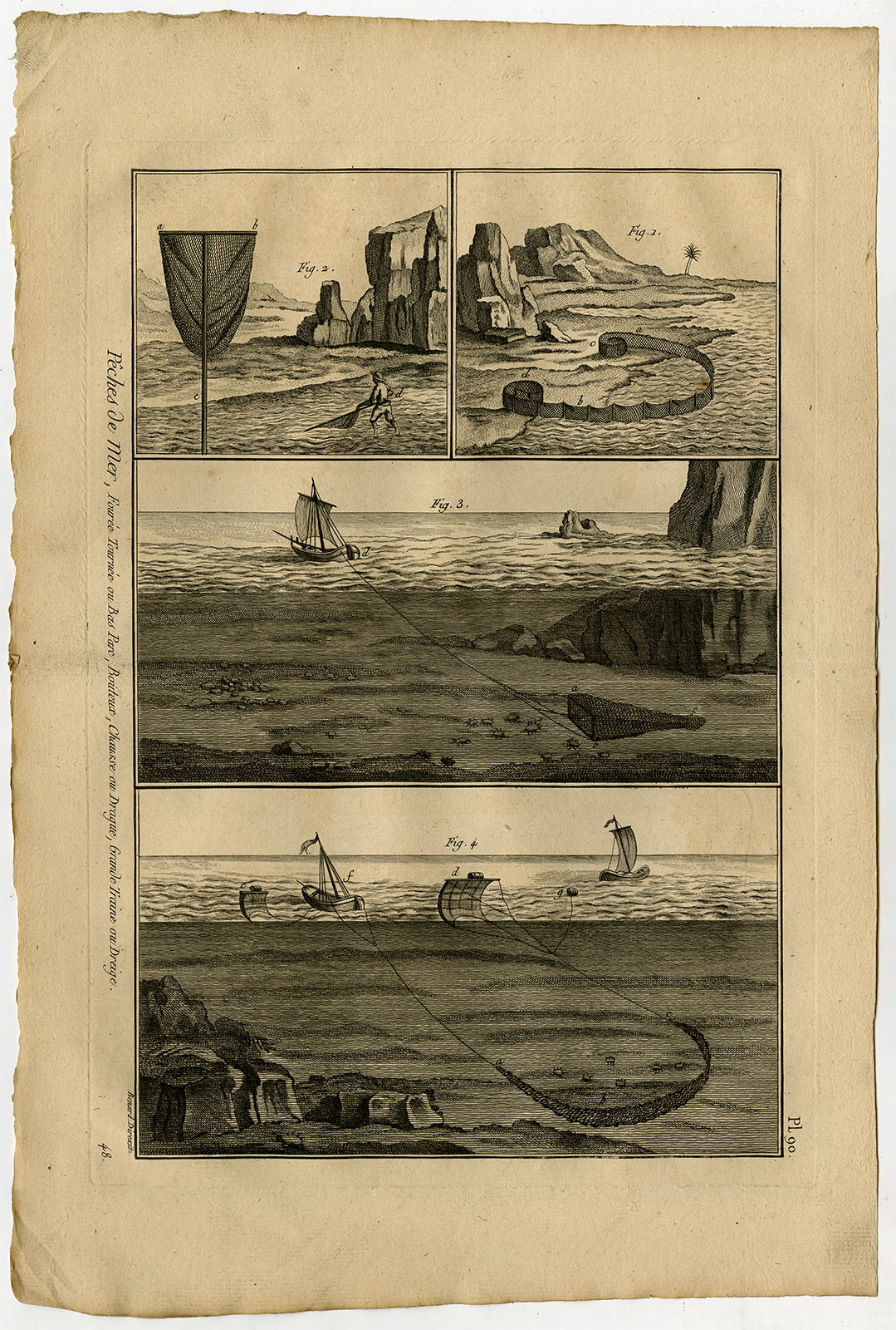 , Antique Fishing Print-DREDGE-CRAYFISH-Pl. 90-Panckoucke-1793, Pictura Antique Prints