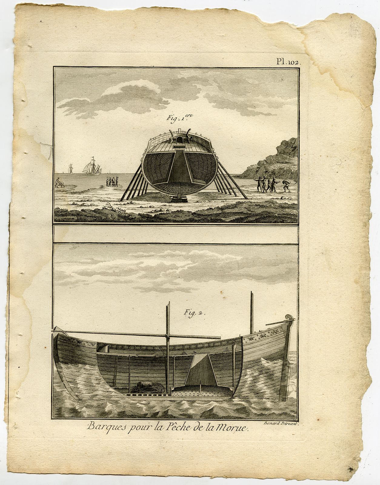 , Antique Fishing Print-BOAT-COD-CODFISH-Pl. 102-Panckoucke-1793, Pictura Antique Prints