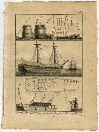 Antique Fishing Print-COD-CODFISH-BOAT-Pl. 104-Panckoucke-1793