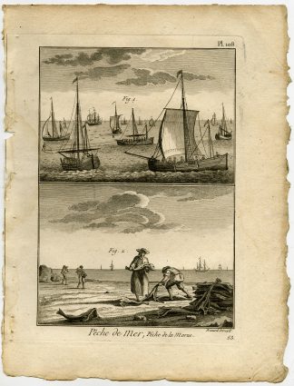 Antique Fishing Print-COD-CODFISH-HARBOR-BOAT-Pl. 108-Panckoucke-1793