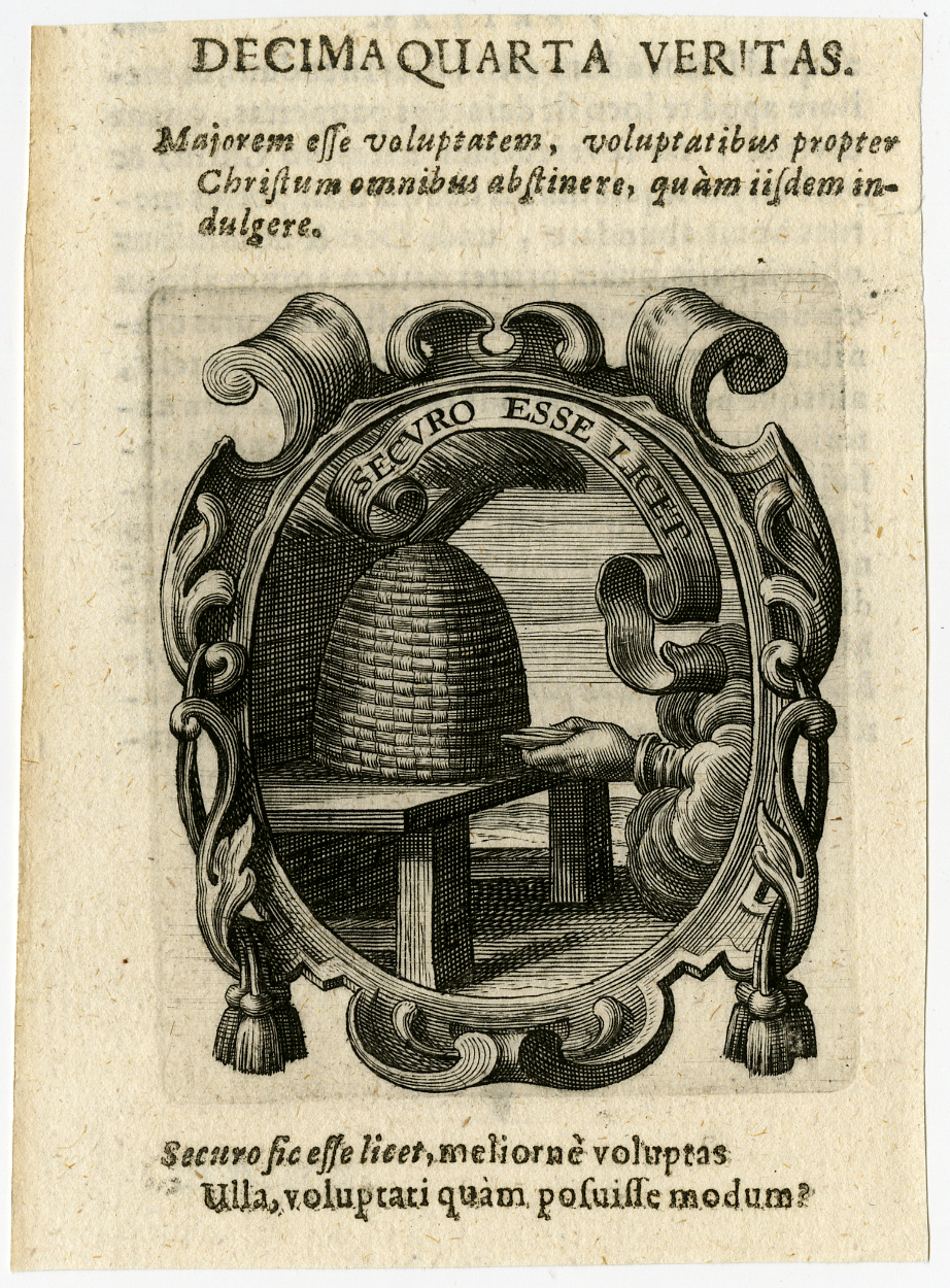 , Rare Antique Print-BEEHIVE-HAND-HONEY-Haineuve-Cuvelier-1650, Pictura Antique Prints