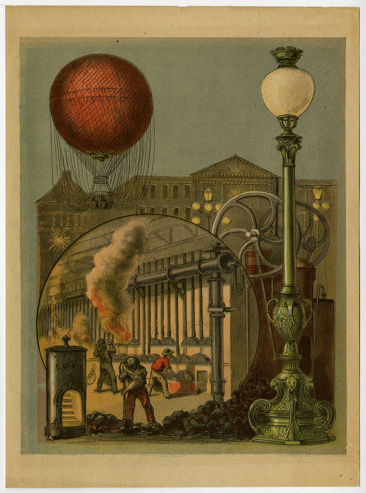 , Antique Print-HOT AIR BALLOON-GAS-INDUSTRY-LAMP-Anonymous-Ca. 1880, Pictura Antique Prints