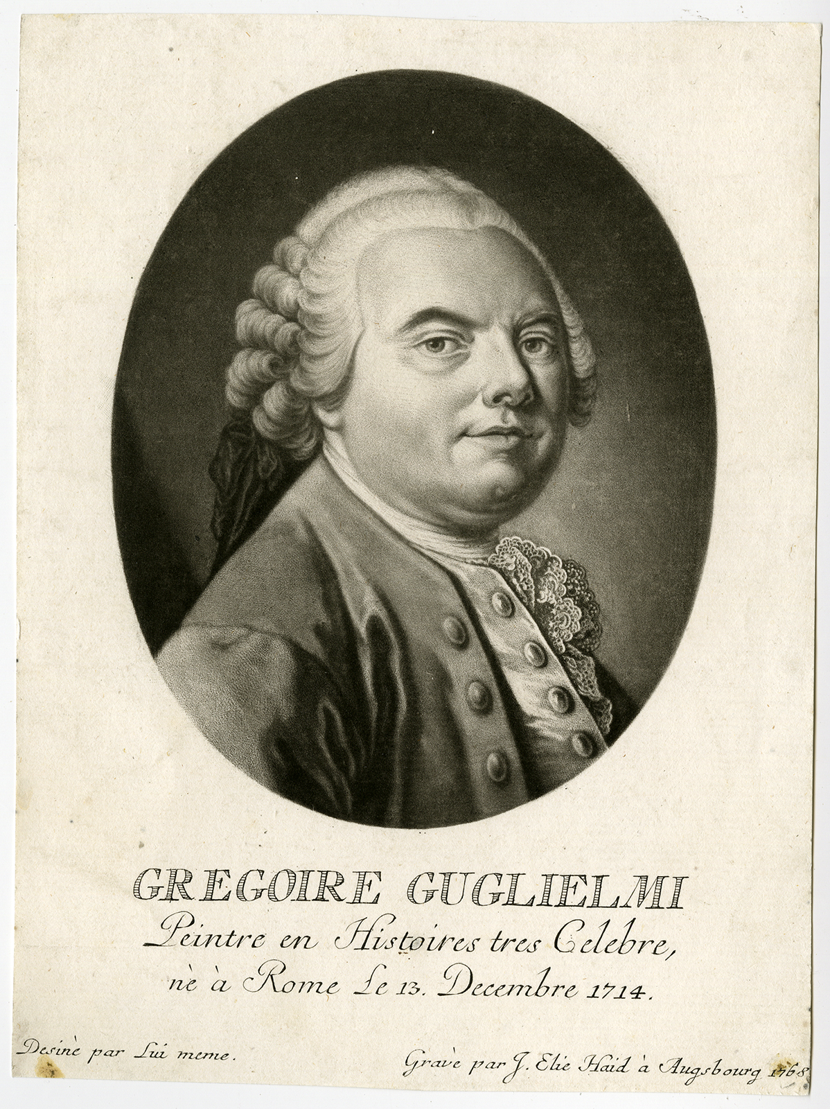 , Antique Print-PORTRAIT-GREGORIO GUGLIELMI-ARTIST-Guglielmi-J.E. Haid-1768, Pictura Antique Prints