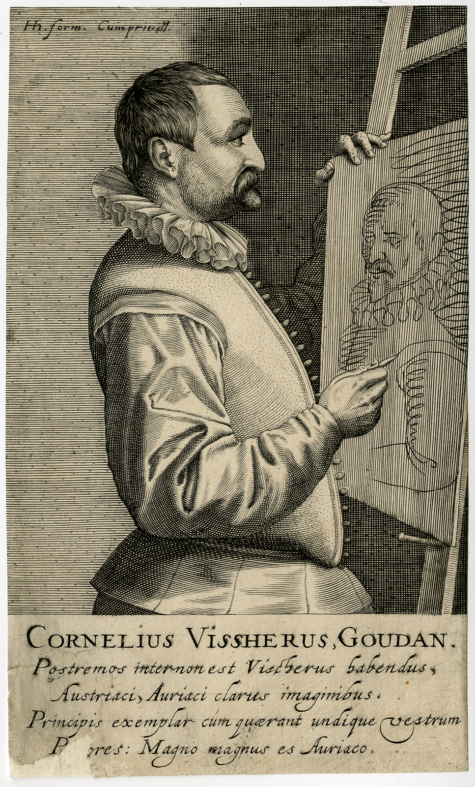 , Antique Print-PORTRAIT-CORNELIS VISSCHER-GOUDA-Hondius-1618, Pictura Antique Prints