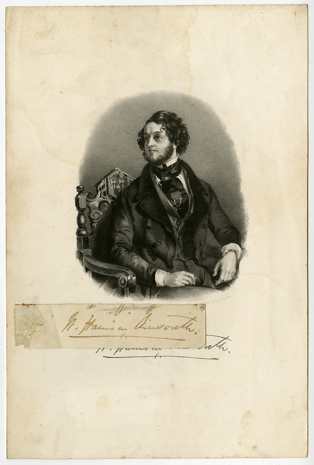 , Antique Print-PORTRAIT-WILLIAM HARRISON AINSWORTH-SIGNATURE-H.J. Backer-ca. 1850, Pictura Antique Prints