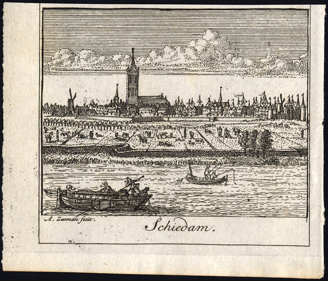 , Antique Print-SCHIEDAM-NETHERLANDS-de Bruin-Zeeman-1730, Pictura Antique Prints
