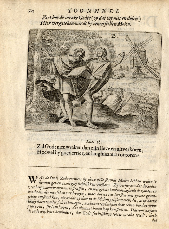 , Antique Print-GOD-PATIENCE-WIND MILL-Vondel-1661, Pictura Antique Prints
