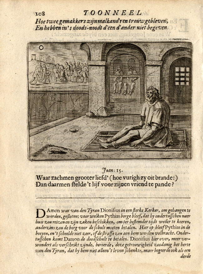 , Antique Print-COMRADE-LOYALTY-DAMON-PYTHIAS-Vondel-1661, Pictura Antique Prints