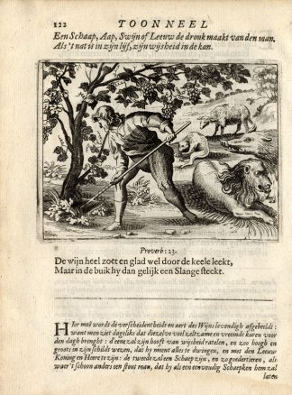 Antique Print-SCHEEP-APE-PIG-LION-DRINK- Vondel-1661