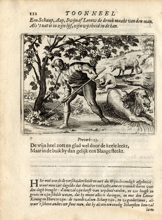 , Antique Print-SCHEEP-APE-PIG-LION-DRINK- Vondel-1661, Pictura Antique Prints