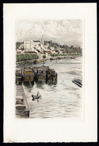 Antique Print-CONFLANS-PARIS-LOIRE RIVER-FRANCE-etching-1895