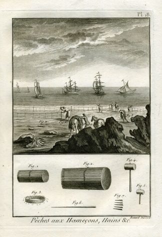 Antique Fishing Print-COAST-LINE-STICKS-Pl. 18-Panckoucke-1793
