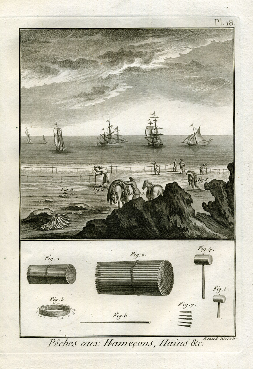 , Antique Fishing Print-COAST-LINE-STICKS-Pl. 18-Panckoucke-1793, Pictura Antique Prints