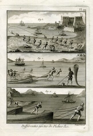Antique Fishing Print-HAND PULLET NETS-Panckoucke-1793