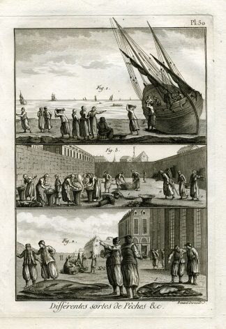 Antique Fishing Print-UNLOADING-MARKET-Panckoucke-1793