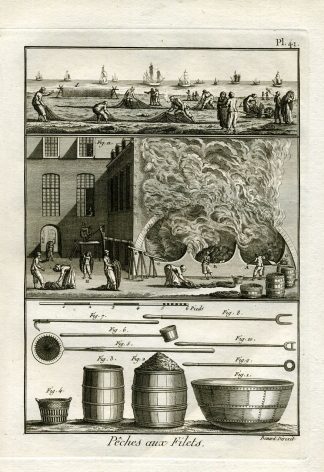 Antique Fishing Print-TANNING NETS-Panckoucke-1793