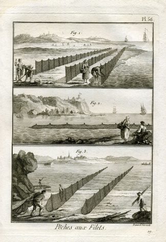 Antique Fishing Print-RAVOIRS-NETS-Panckoucke-1793