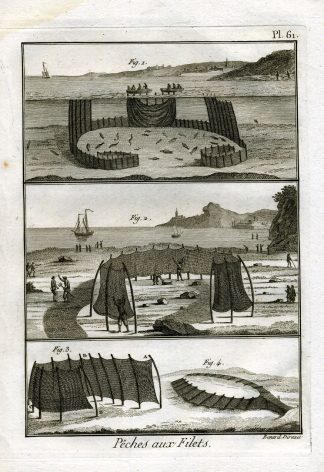 Antique Fishing Print-PARCS-TRAPS-NET-BEACH-Pl. 61-Panckoucke-1793