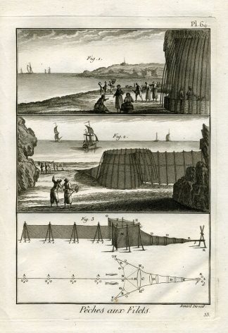 Antique Fishing Print-FYKE-TRAPS-NETS-Panckoucke-1793