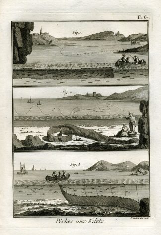 Antique Fishing Print-COAST-BOAT-NETS-Pl. 67-Panckoucke-1793