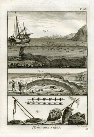 Antique Fishing Print-COAST-BOAT-NETS-Panckoucke-1793