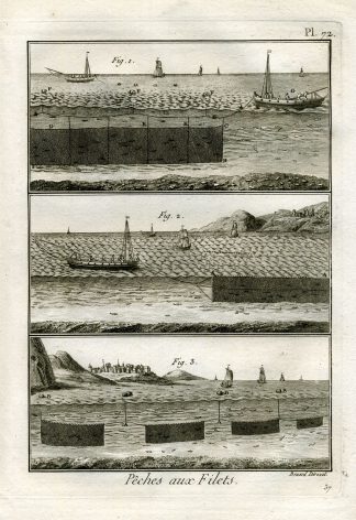 Antique Fishing Print-TRAMMEL-NET-BOAT-Panckoucke-1793