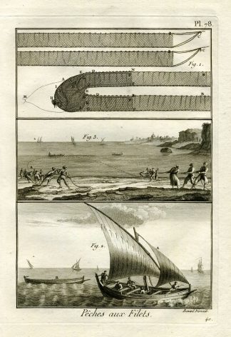 Antique Fishing Print-AISSAUGUE-BOAT-Panckoucke-1793