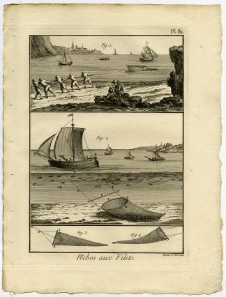 Antique Fishing Print-TRAWL-TRAWLER-Pl. 81-Panckoucke-1793