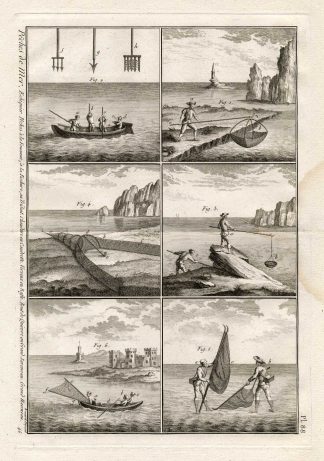 Antique Fishing Print-NETS-TRIDENT-Panckoucke-1793