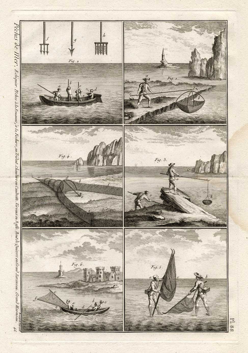 , Antique Fishing Print-NETS-TRIDENT-Panckoucke-1793, Pictura Antique Prints