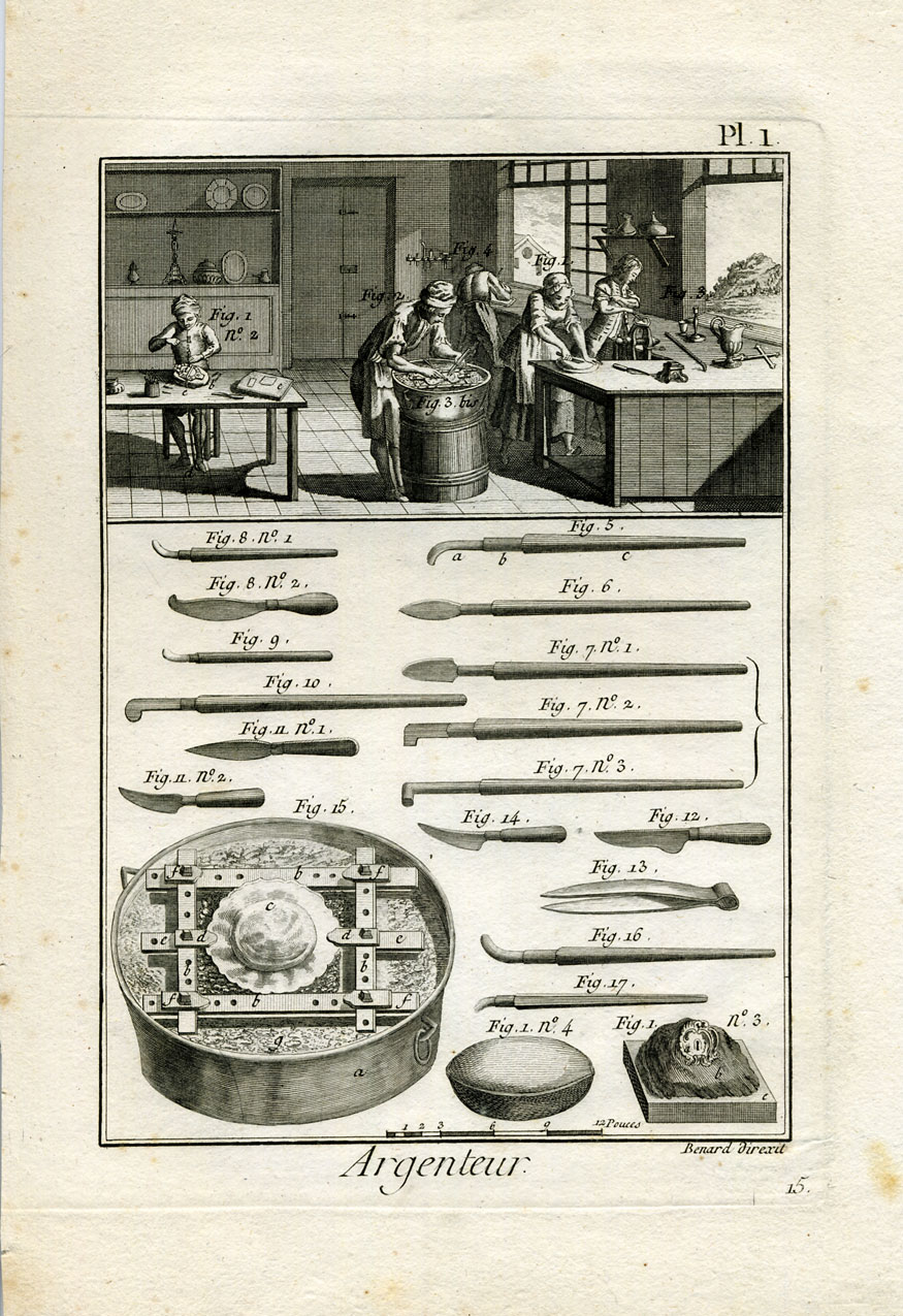 , 2 Antique Prints-SILVER COATING-Panckoucke-1782, Pictura Antique Prints