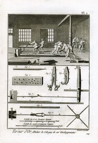 6 Antique Prints-GOLD WIRE MAKER-SPINNER-Panckoucke-1782