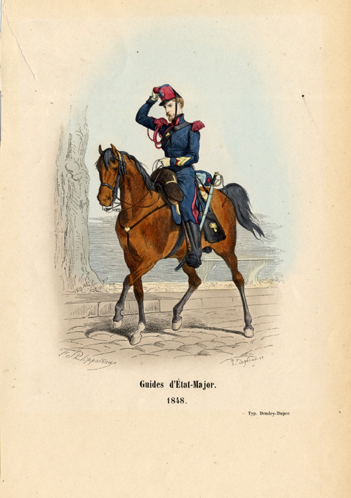 , Antique History Print-ARMY-CAVALRY SCOUT-FRANCE-GUIDE-HORSE-1852, Pictura Antique Prints