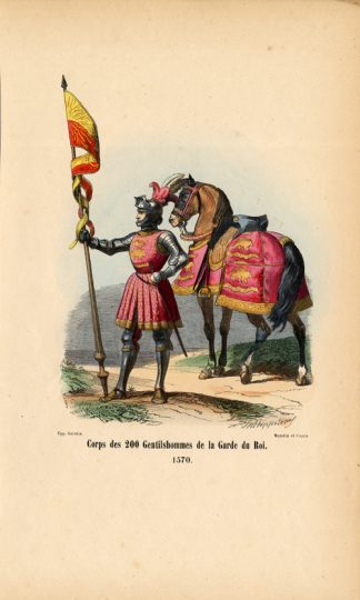 Antique History Print-ARMY-FRANCE-GUARDIAN -HORSE-1852