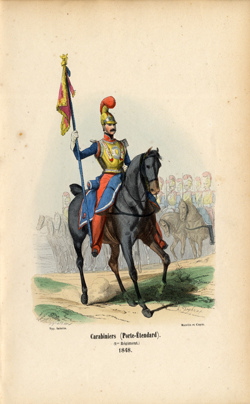 , Antique History Print-ARMY-FRANCE-SOLDIER-HORSE-1852, Pictura Antique Prints