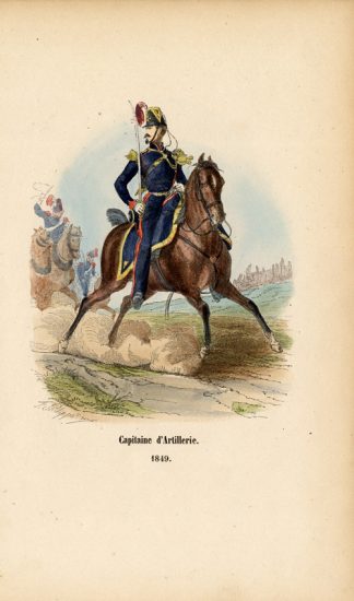 Antique History Print-ARMY-FRANCE-CAPTAIN-HORSE-1852