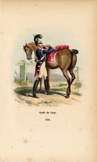 Antique History Print-ARMY-FRANCE-BODYGUARD-HORSE-1852