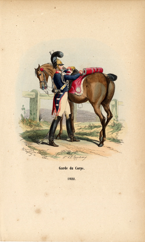 , Antique History Print-ARMY-FRANCE-BODYGUARD-HORSE-1852, Pictura Antique Prints