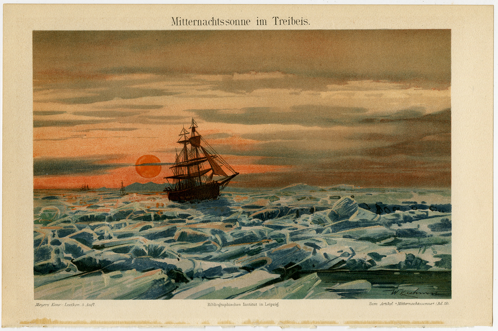 , Antique Print-MIDSUMMERNIGHT-ICE SEA-SHIP-Meyers-1897, Pictura Antique Prints